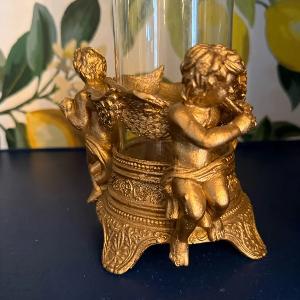 Elegant Gold Cherub Tapered Candle Holder